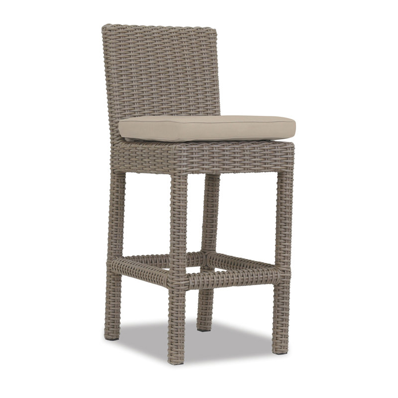 Emerald II Outdoor Bar Stool, Bar Stool (30" Seat Height), Dark Brown, Canvas Natural Sunbrella®