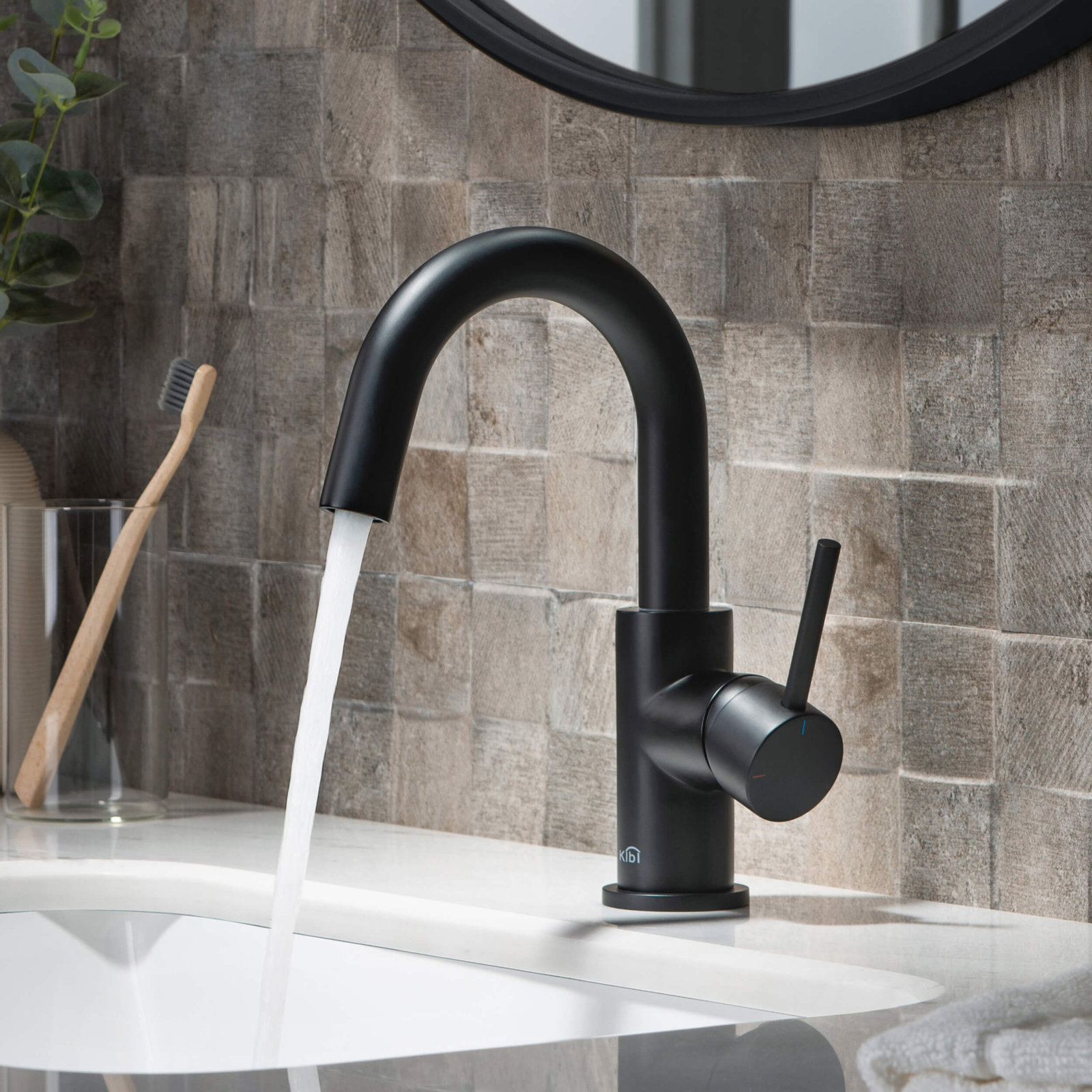 Circular Single-Hole Bathroom Faucet with Drain, Matte Black
