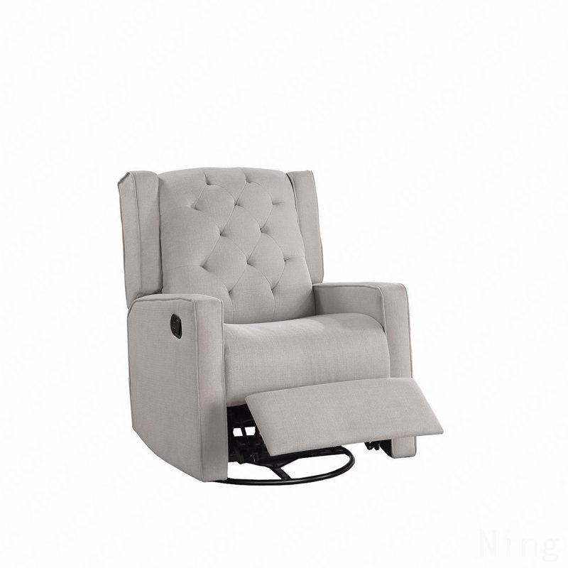 Light Gray Polyfiber Swivel Recliner - Wing Back, Tufted Cushion, Manual Motion, Gray