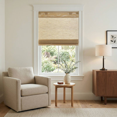 1 Piece No Drill Natural Woven Light Filtering Cordless Roman Shade