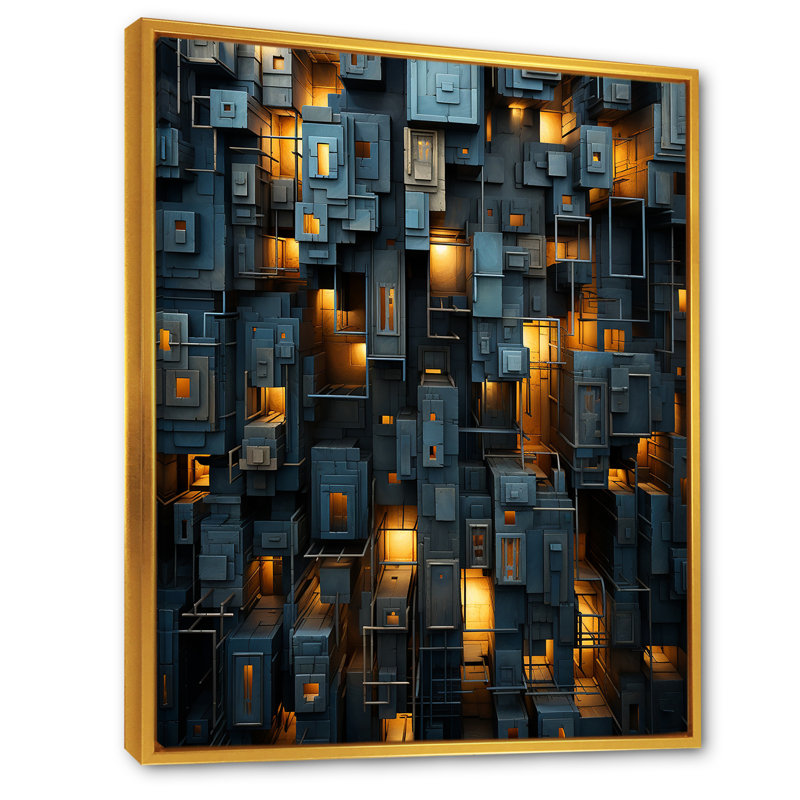 " Copper Canyons Skycrapers Cityscape ", Gold Floater Framed, 44" H x 34" W x 1.5" D