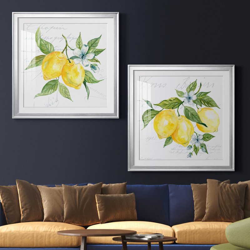 Lemon Squeeze I - ensemble de 2 reproductions d'art, Papier avec cadre argenté, Blanc, H 30,5 po x l 61 po x P 1,5 po