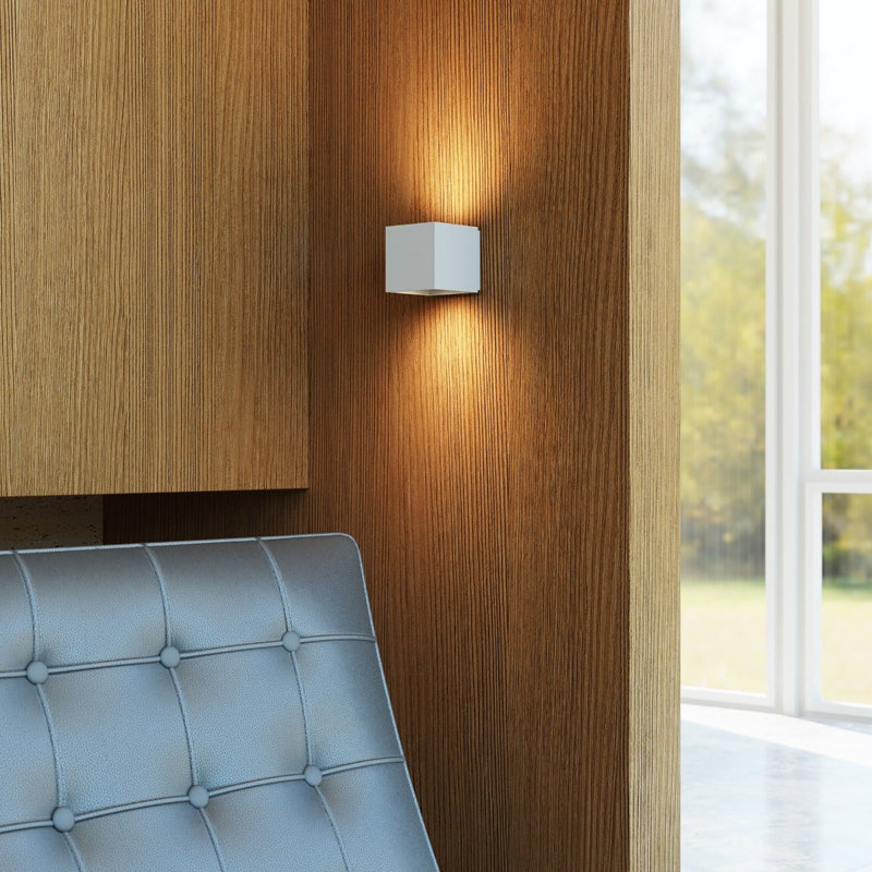 Qube Aluminium LED Flush Mounted Sconce, Textured White, 3.25" H x 3.25" W x 3.5" D