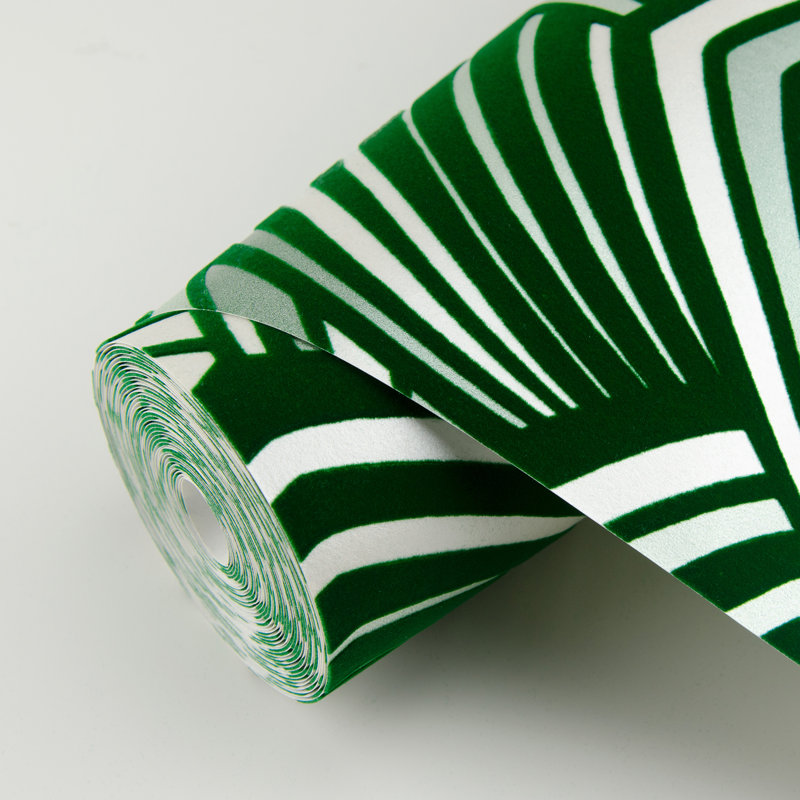 Muller Art Deco Leaves 33' L x 20.5" W Wallpaper Roll, Green