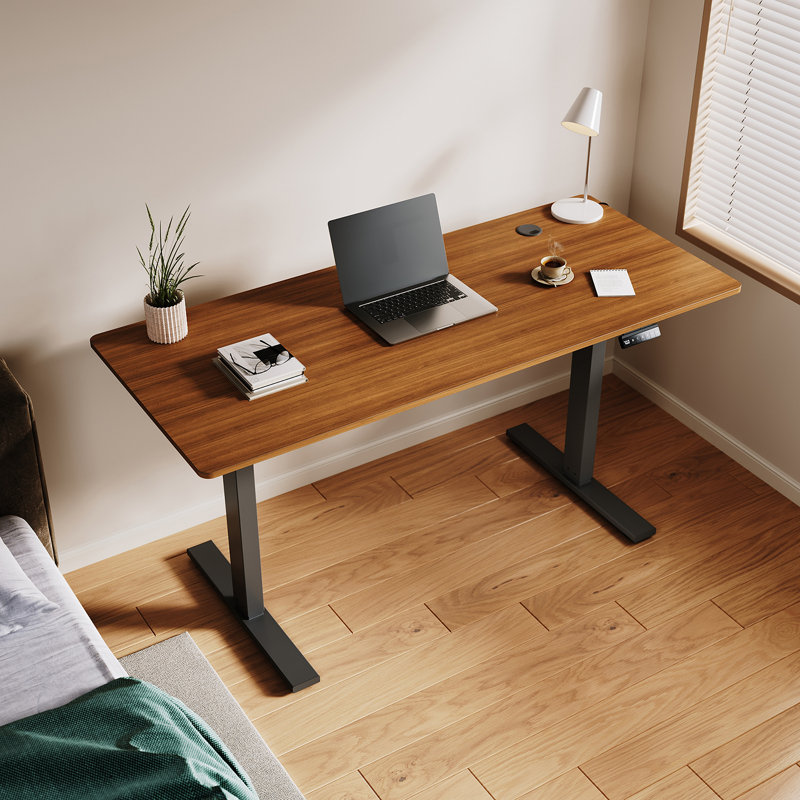 140Cm W Height Adjustable Rectangular Standing Desk, Dark Walnut