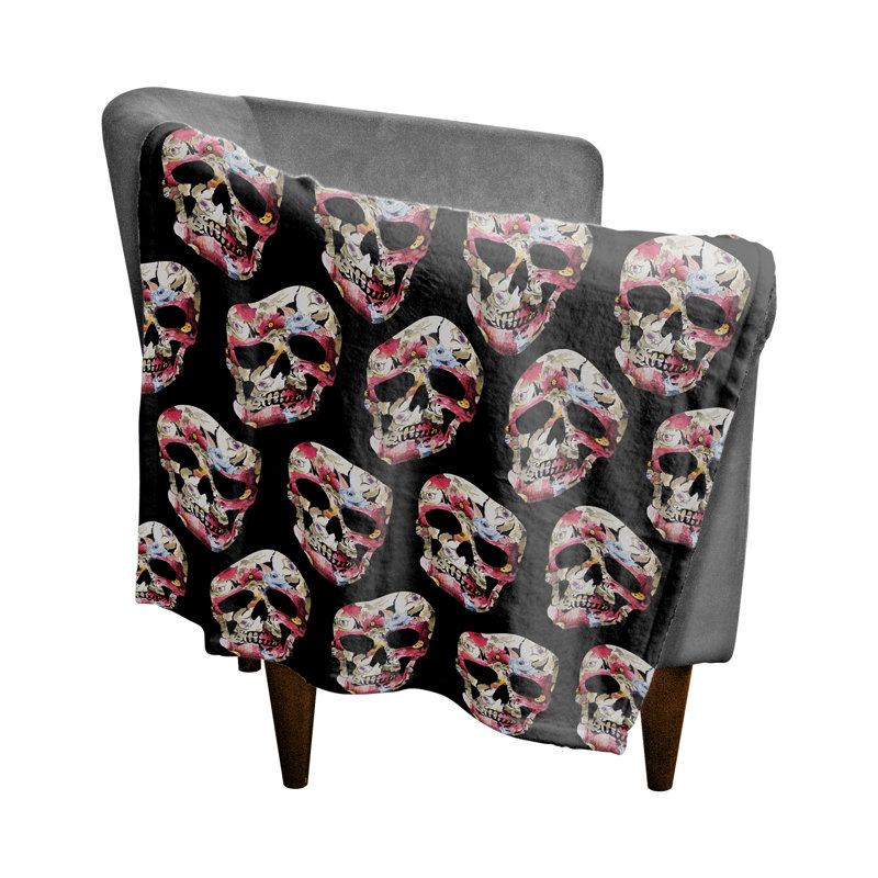 Floral Skull Pattern Hand Woven Throw Blanket, 30" W x 40" L