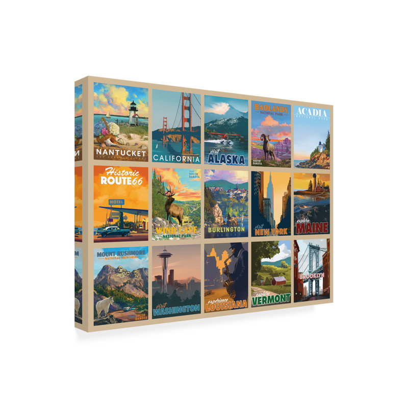 Art mural sur toile tendue - David Owens Illustration, art mural «collage collage» pour décor de salon, de chambre à coucher ou de bureau - 35 x 47