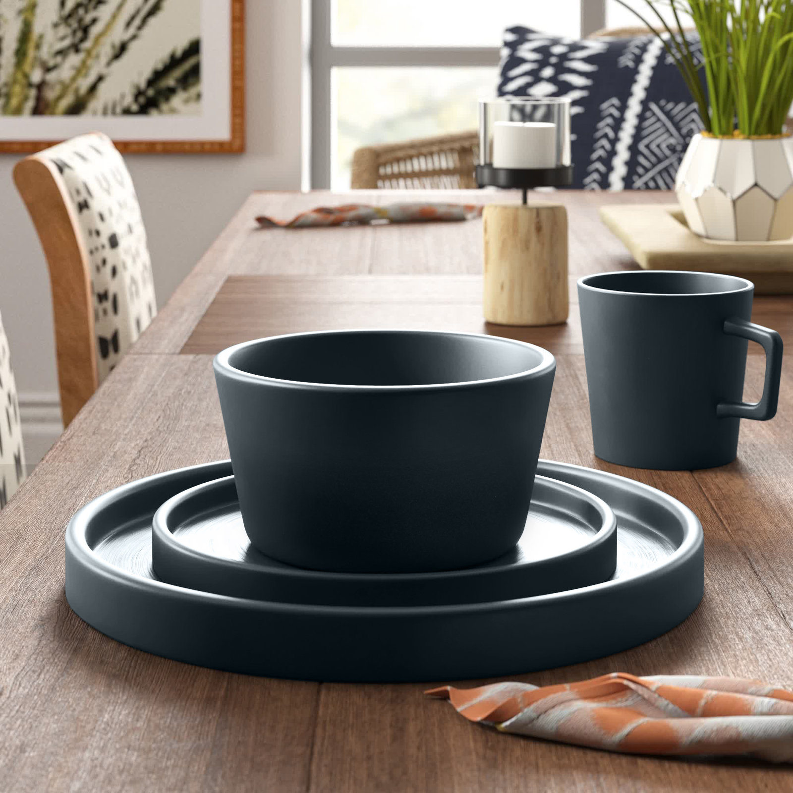 Celina Stoneware Dinnerware Set, Matt Black, 32