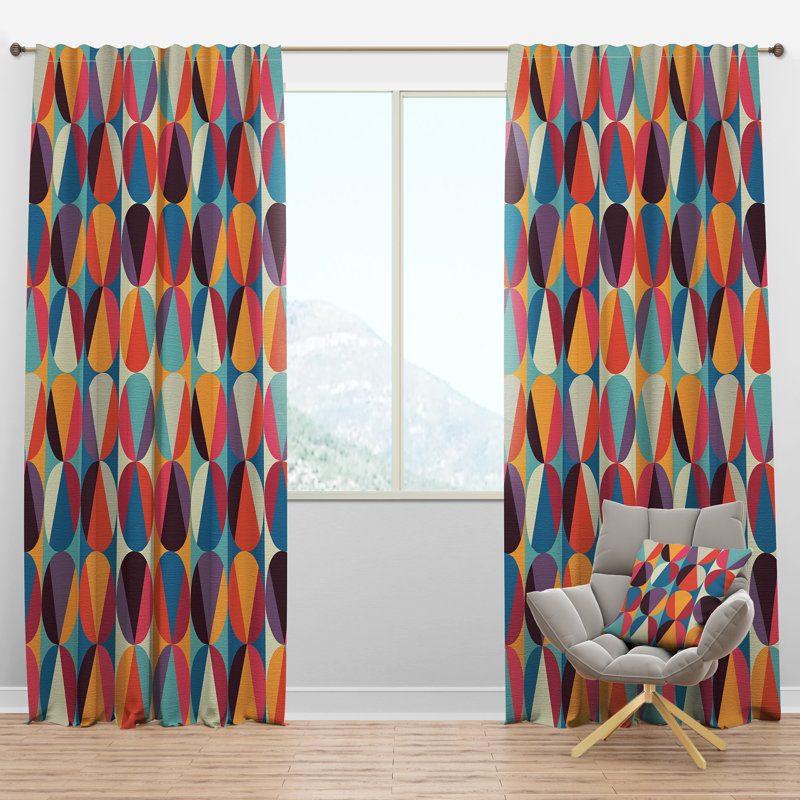 Rideau Mid-Century Circles and Triangles - Rideau simple avec passe-tringle, l 52 po x L 84 po