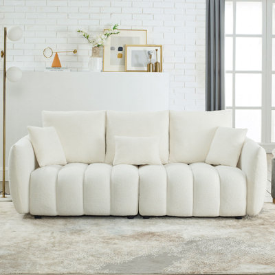 79.5" Premium Teddy fabric Sofa with 3 Back Pillows