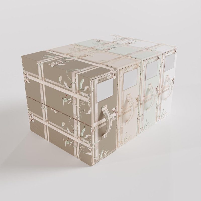 Ensemble de 4 bacs de rangement pliables avec couvercles, boîtes de rangement pliables pour vêtements, literie et literie 15 po x 12,75 po - Similicuir en brun, beige, vert et blanc