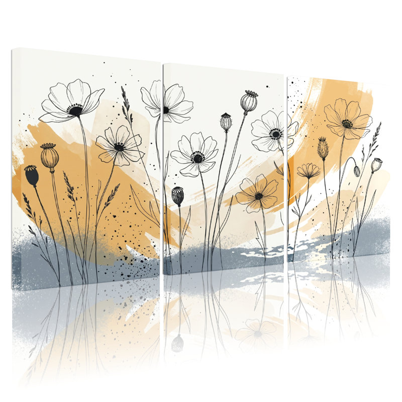 Art floral abstrait sur toile tendue sur toile tendue, ensemble de 3 impressions pour salon chambre à coucher, 2030
