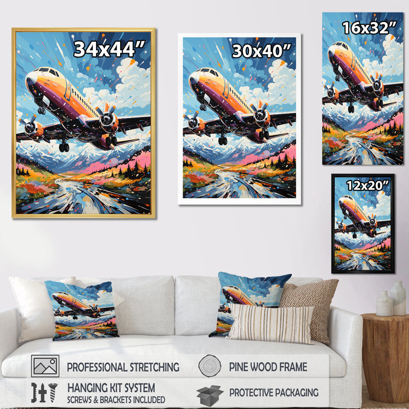 Pop Art Skyward Bound Plane I sur impression sur toile, Cadre flottant doré, H 32 po x l 24 po x P 1 po