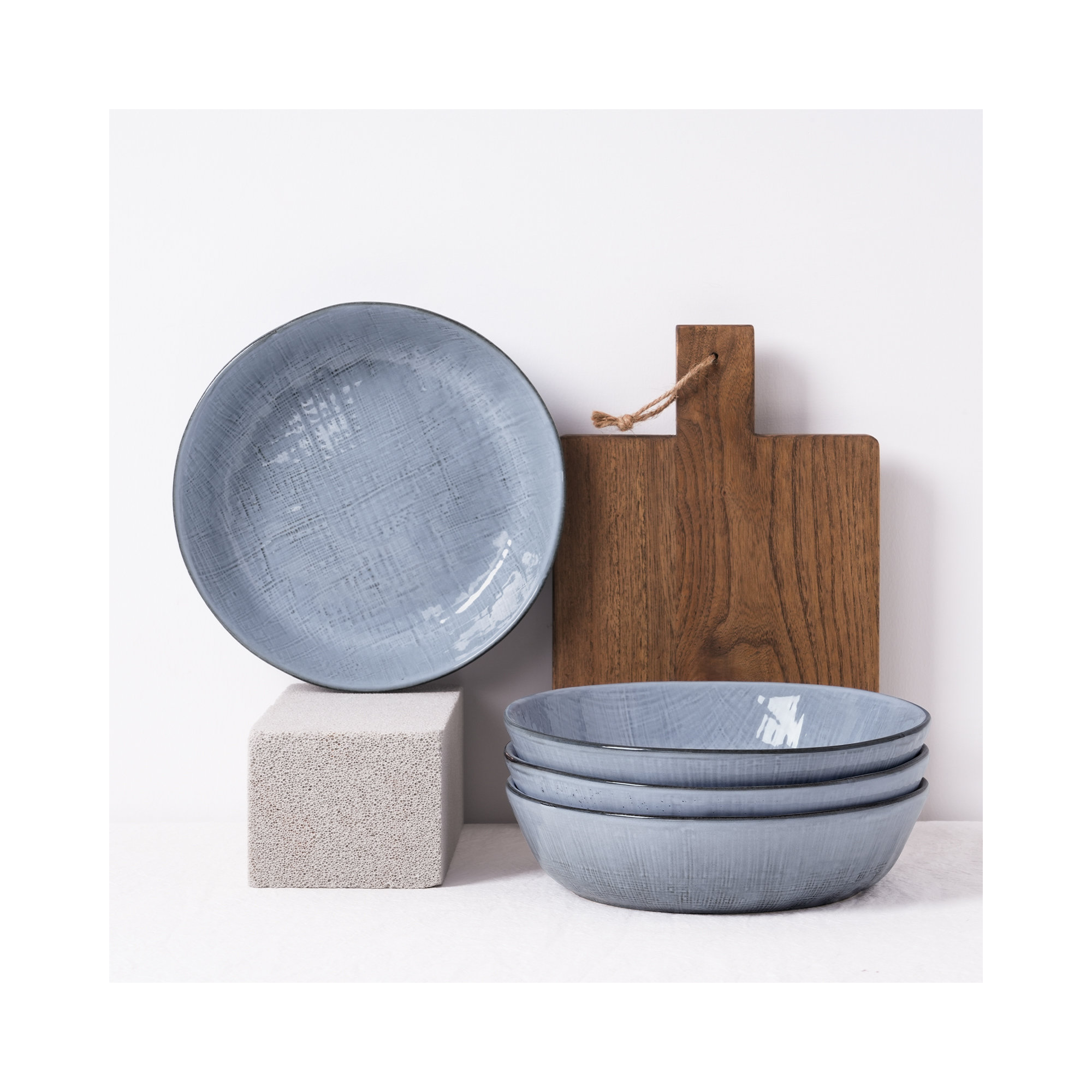 Esma Stoneware 32 Oz Large Pasta Bowl, Blue