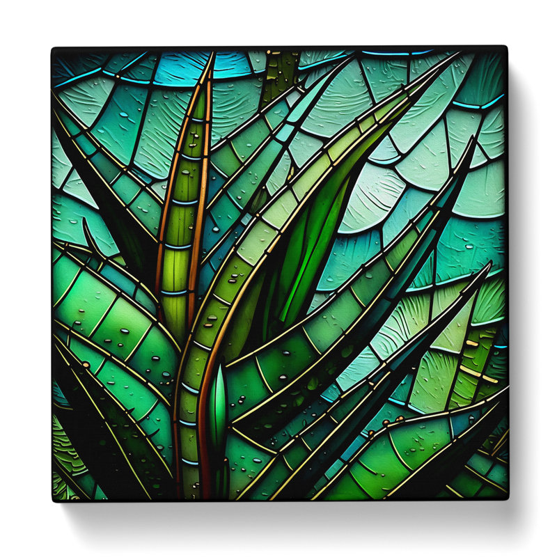 Aloe Vera Stained Glass Effect No.2 - Wrapped Canvas - Framed Print, 50cm H x 50cm W x 3cm D