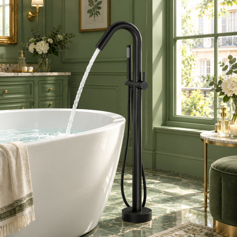 Robinet de baignoire d'extérieur en acier inoxydable 316 avec bec pivotant et douche à main, Noir mat