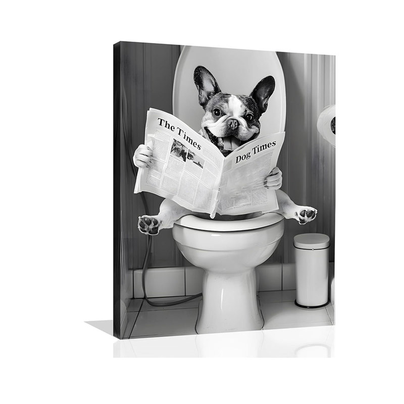 Dog Bathroom Wall Art Funny Animal Bathroom Canvas Wall Art Dog On Toilet Poster Black Animal Toilet Prints Picture For Bath Restroom Wall Framed