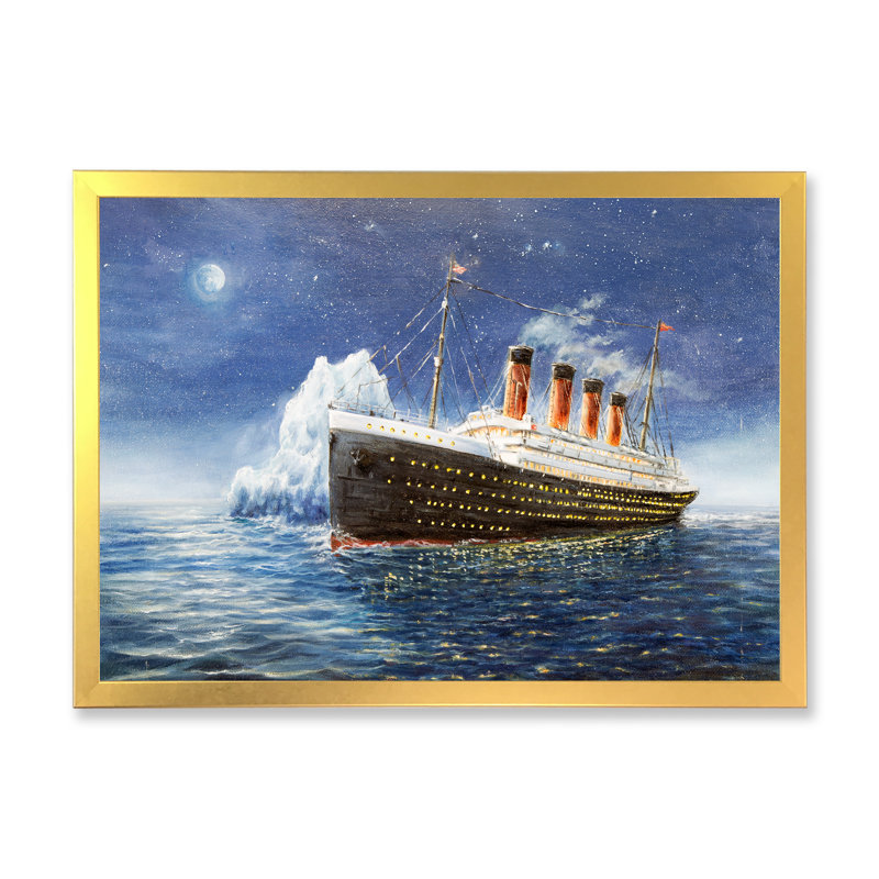 " Titanic Illustration Painting ", 24" H x 36" W x 1" D, Gold Picture Framed Canvas