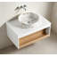 Meuble-lavabo flottant de 30 po avec lavabo vasque en marbre veiné doré, meuble-lavabo mural avec tablette ouverte, finition blanche avec décor en bois, conception moderne peu encombrante (livré en 2 boîtes)