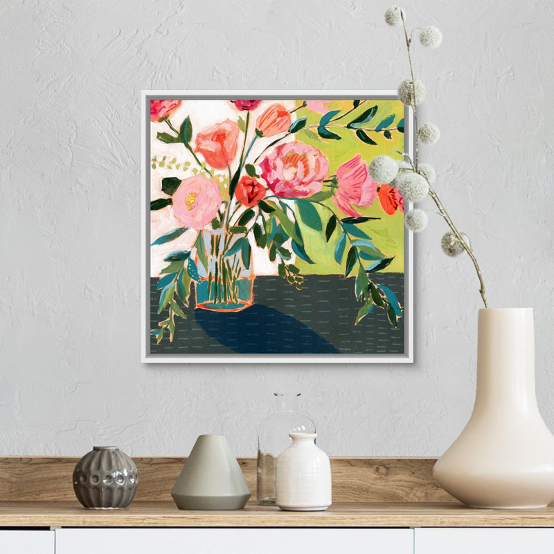 «Quirky Bouquet I» par Victoria Borges, reproduction d'art sur toile, H 14 po x l 14 po x P 1,75 po, Cadre flottant noir