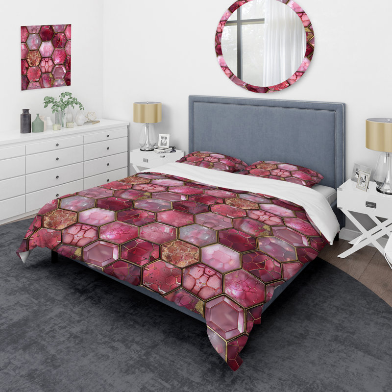 Ensemble de housse de couette rose doré doré Glam Octagon - Glam, Housse de couette pour grand lit + 2 taies décora
