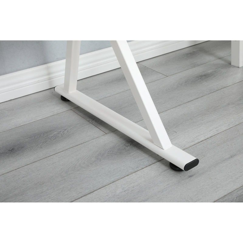Adjustable Tempered Glass Drafting Printing Table With Chair, White