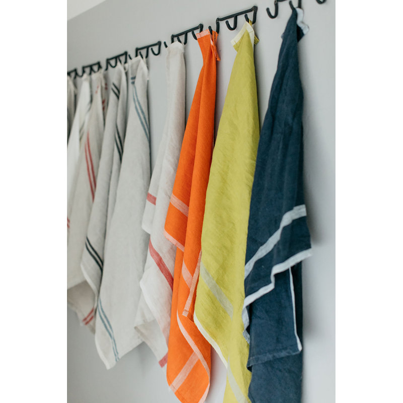 Laundered Stripe Tea Towel Kitchen Towel, Indigo/White