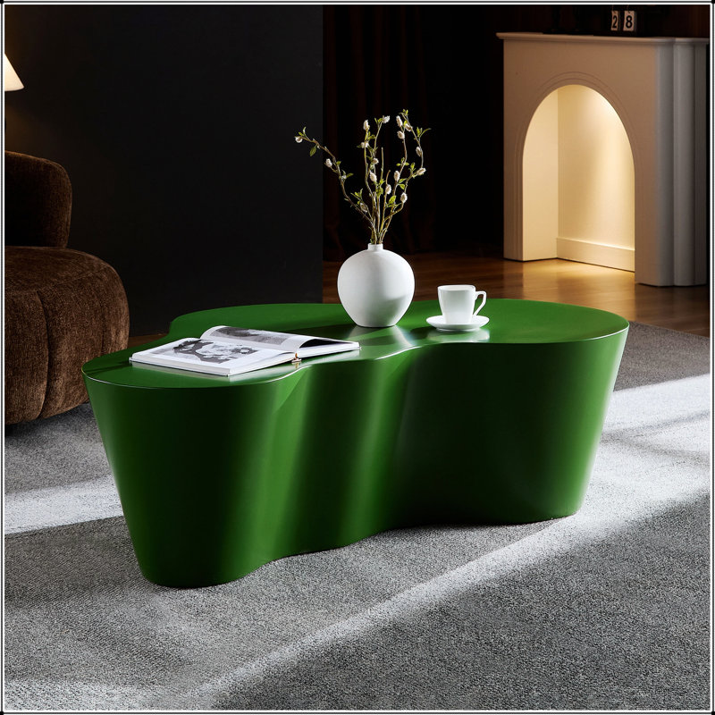 Table basse en fibre de verre de forme unique de 50 pouces pour le salon, robuste et prête à l'emploi sans assemblage requis