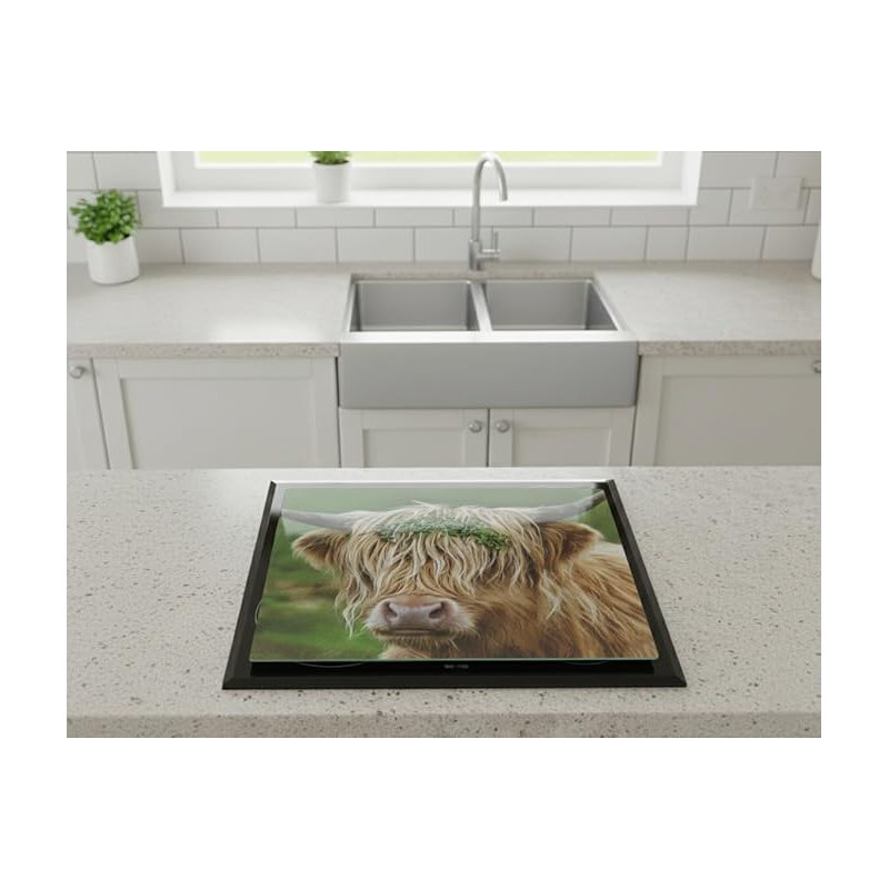 Multicolour Highland Cow Universal Hob Cover Plate 5Mm Thick Tempered Glass All Types Cookers Kitchen Decor Worktop Saver 4X Feet Large Chopping Board 60 X 52 Cm (Hob Cover)