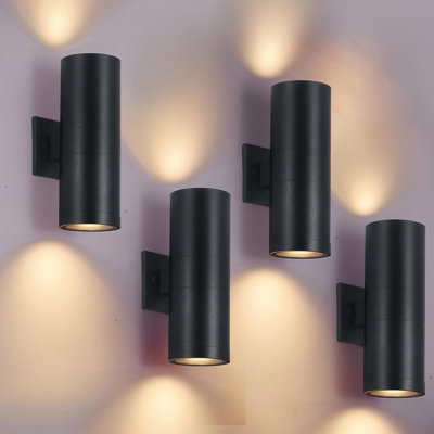 Ensemble de 4 appliques murales d'extérieur, lampe d'extérieur vers le haut et vers le bas, luminaires d'extérieur en aluminium noir mat moderne pour porte d'entrée de patio