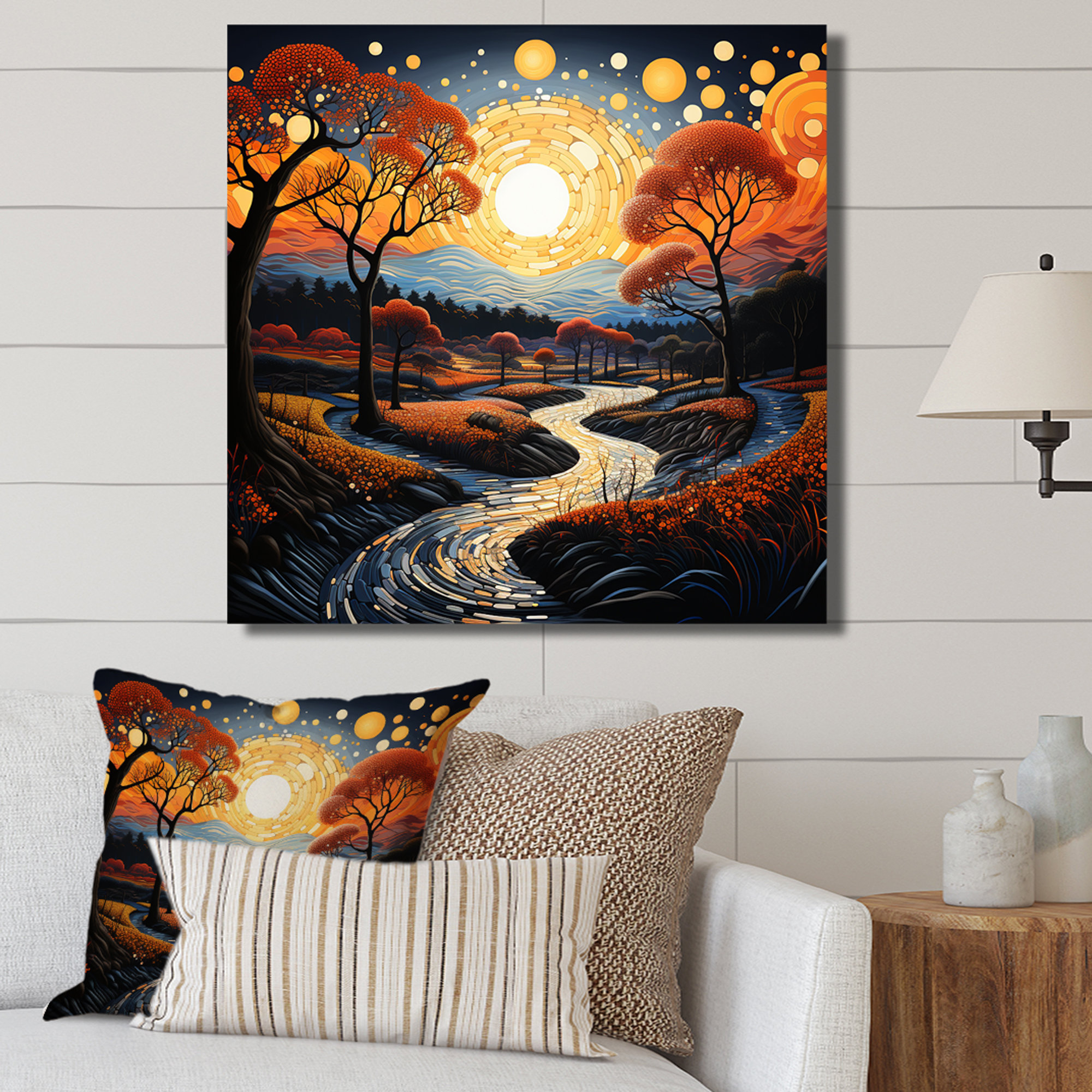 Millwood Pines Pointillism Style River Horizon On Canvas Print | Wayfair