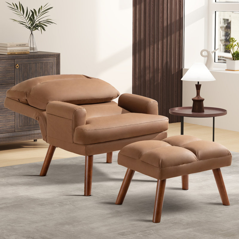 Maybery 44.1''Wide Modern Soft Upholstered Standard Reclining Accent Chair With Ottoman, Brown Polyester