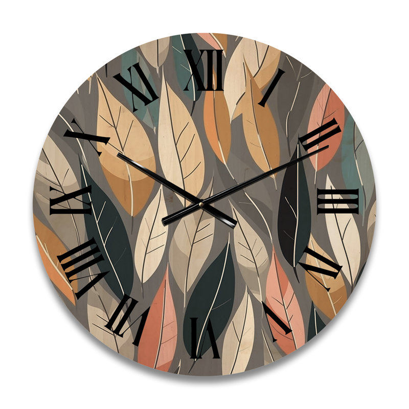 Horloge murale rétro surdimensionnée à feuilles abstraites modernes III, Moyenne