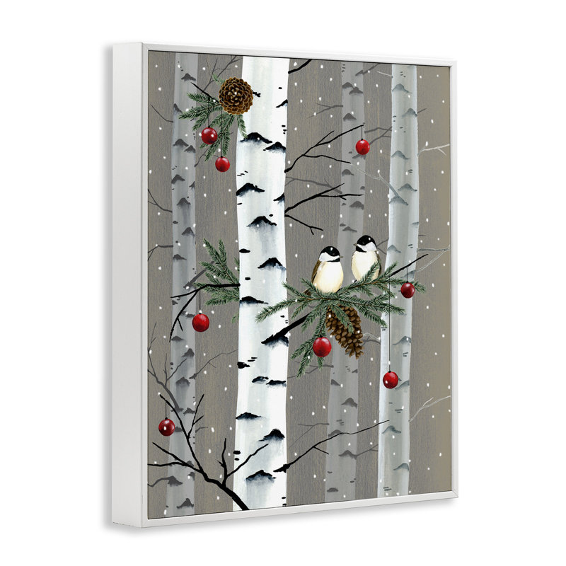 Oiseaux et ornements de Noël forêt de bouleaux, Estampe numérique Farmhouse, H 30 po x l 24 po