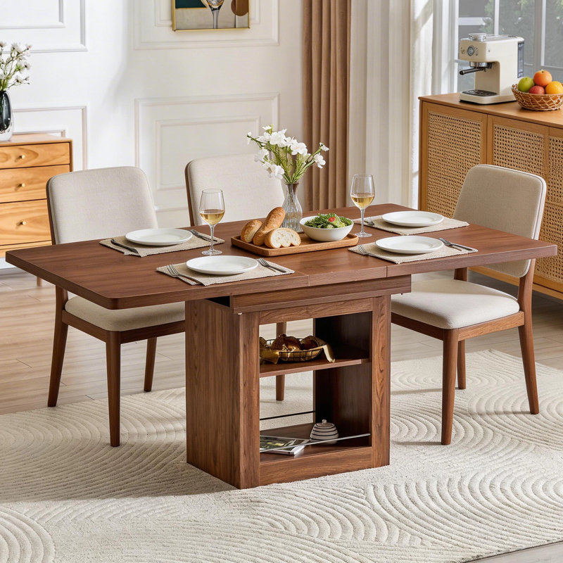 An Expandable Dining Table With Storage Space ,Expandable Kitchen Dining Table. Rectangular Pull Table With Sturdy MDF Frame,  Accommodating 4-8 People.