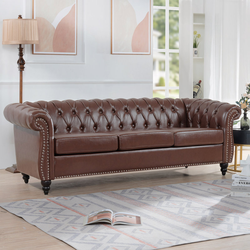 Canapé Chesterfield 84,65 po., Marron foncé