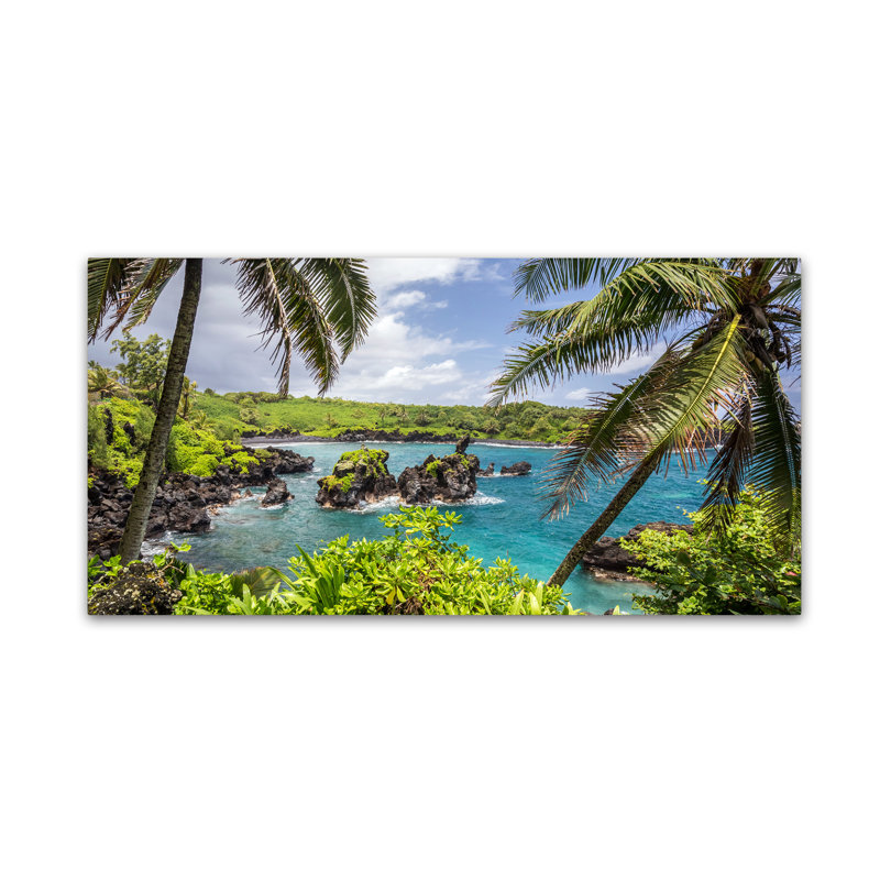 Gold Framed Tropical Landscape Giclee Print, 16" x 32"