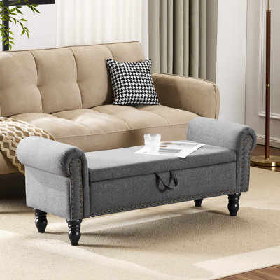 Banc de rangement rembourré en lin Saly