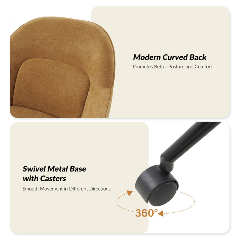 Leoh 37.5"Tall Modern Office Chair Curved Backrest with Height Adjustable and Metal Base, Yellow
