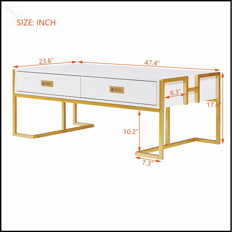 Table basse moderne blanche moderne avec 4 tiroirs, design épuré et rangement spacieux pour les salons contemporains, Blanc
