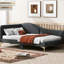 Lit de jour simple avec tête de lit en lin et accoudoirs gris - cadre, revêtement décoratif élégant et élégant-701542443
