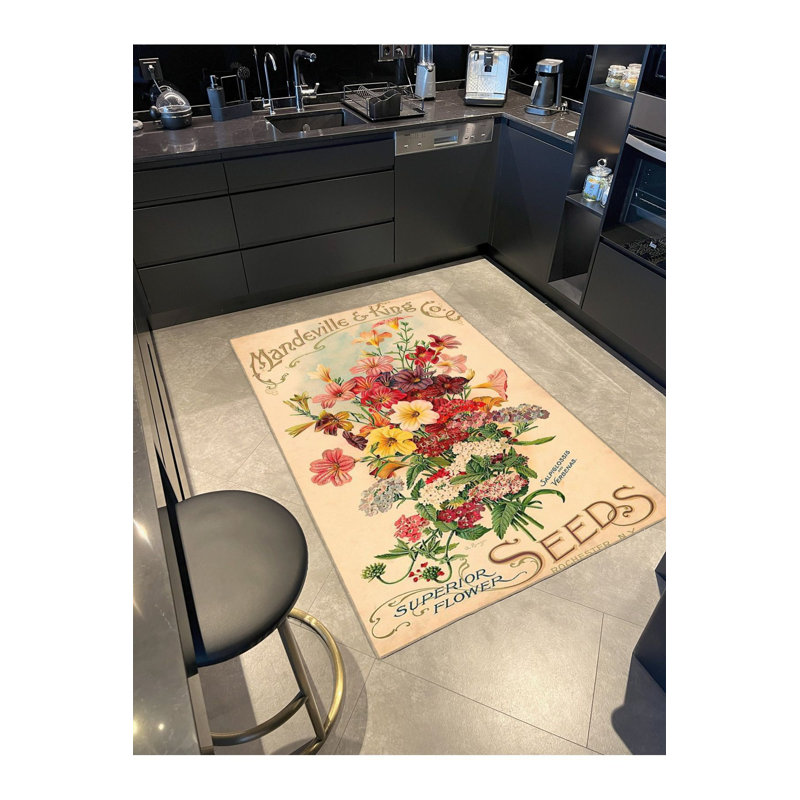 Text Motif and Flower Bouquet Modern Decorative Washable Rug, Rectangle 4'7" x 6'7" Rug Pad Included