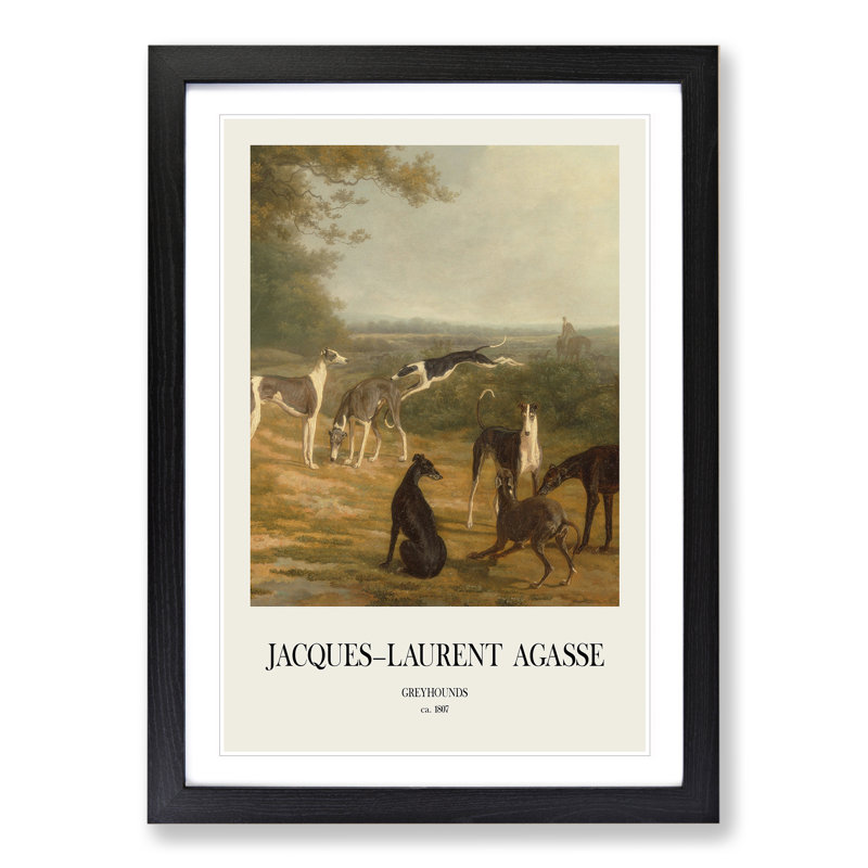 Nine Greyhounds Vol.1 by Jacques-Laurent Agasse - Picture Frame Painting, 48cm H x 36cm W x 2cm D, Black