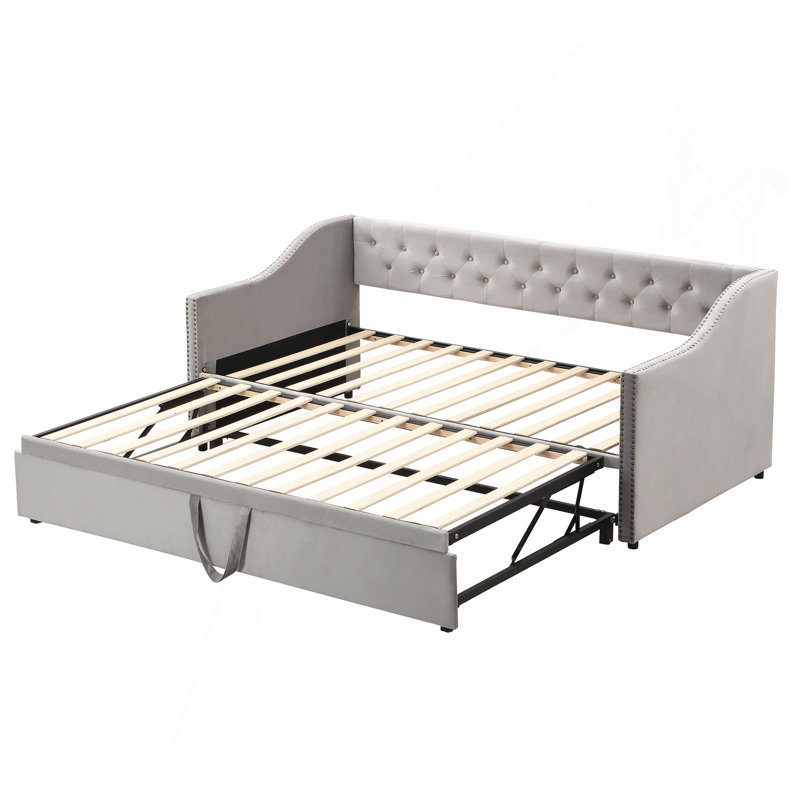 Twin Size Upholstered Daybed With Pop Up Trundle, Gray