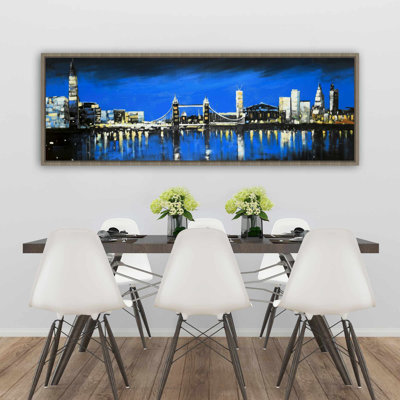 Blue skyline of London - Modern Blue Framed Canvas Decor