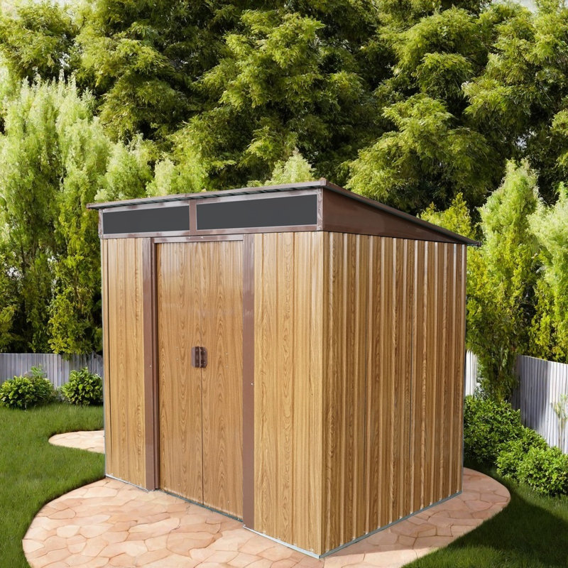 Durable 4X8Ft Resin Outdoor Storage Shed With Metal Foundation Frame, Padlock Sliding Doors,Weather-Resistant, Rust-Proof Garden Shed