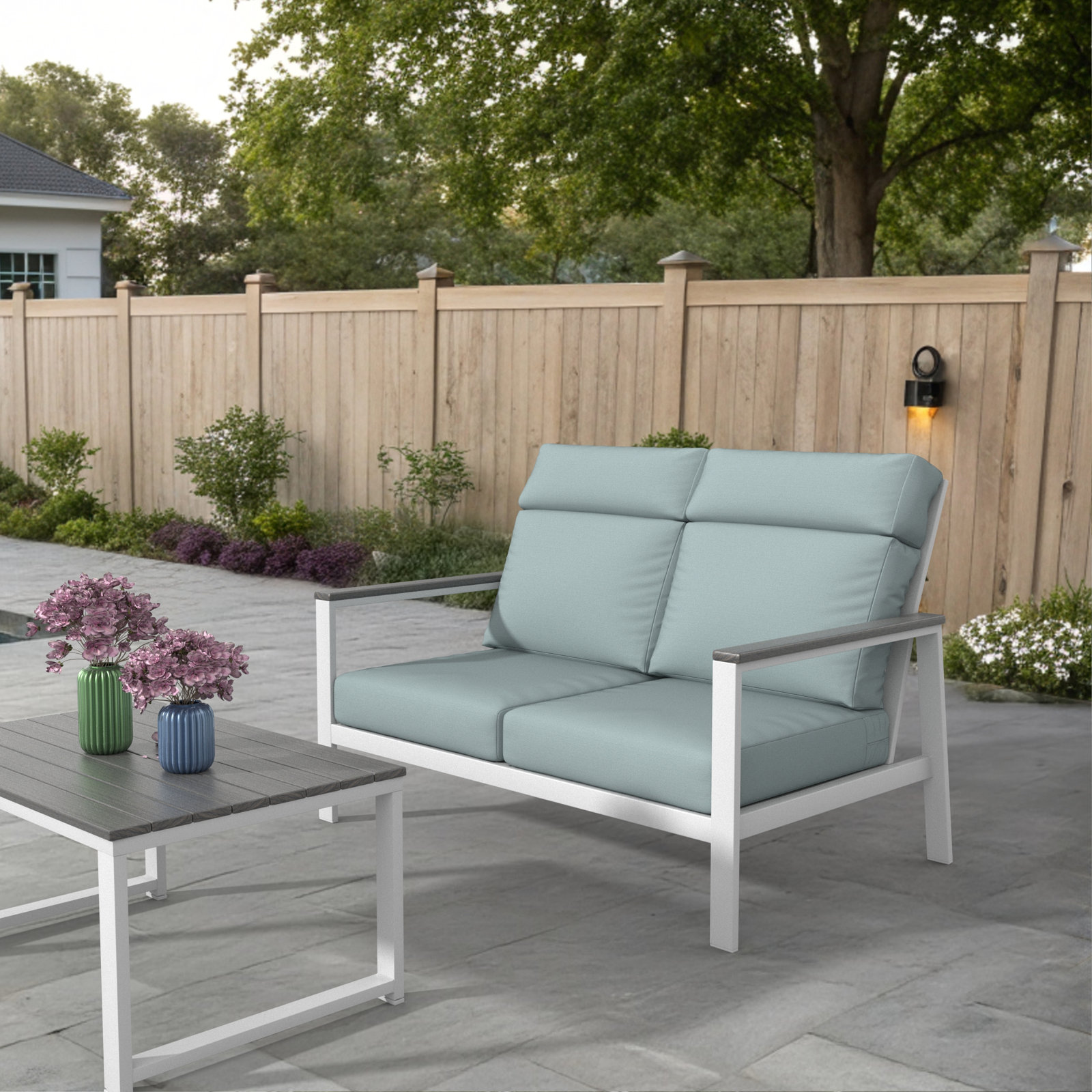 Townsend 55" Sunbrella® Patio Loveseat, Gray, Bliss Dew