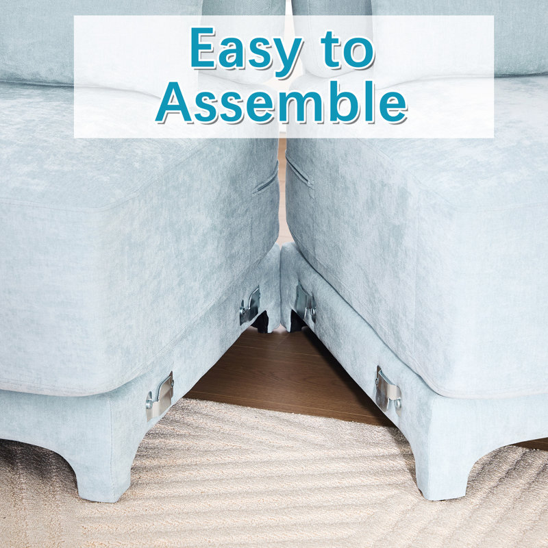 Chenille bleu ciel à trois places avec chenille usée, repose-pieds assortis et ensemble de sièges confortables avec coussins en éponge à haute résilience, conception moderne à deux meubles