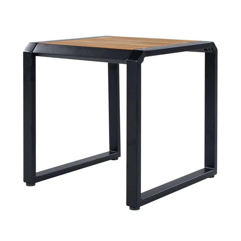 Table d'appoint de patio avec plateau en bois massif et structure en métal, Brun et noir