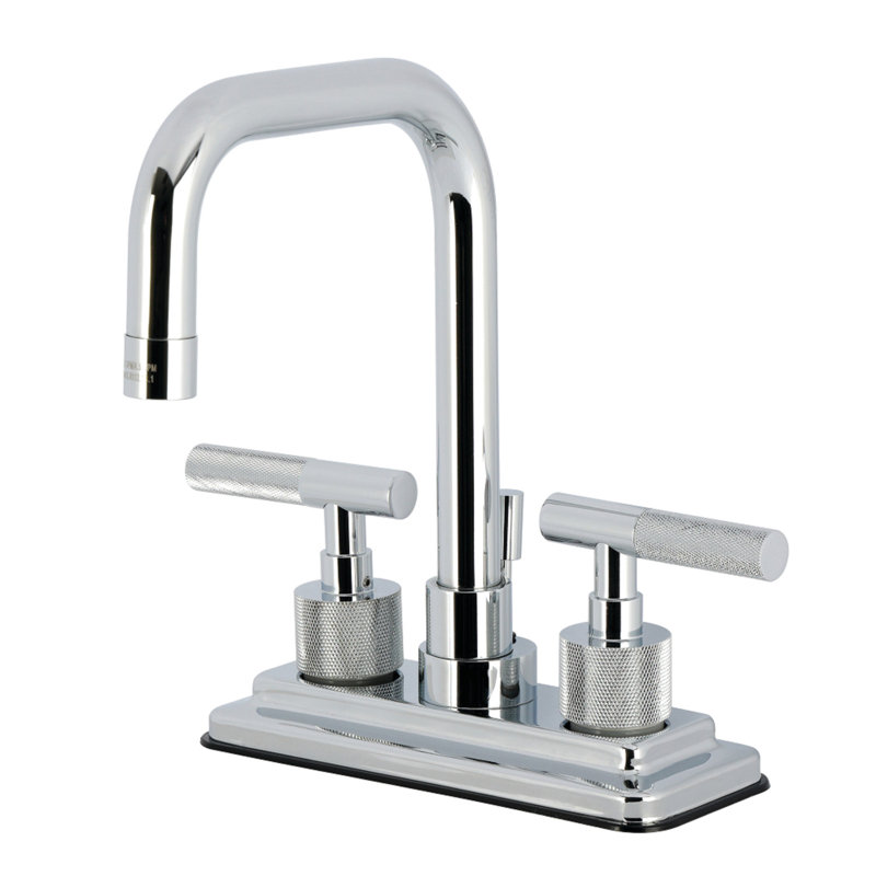 Kingston Brass Convergent Two-Handle 3-Hole Deck Mount 4" Centerset Bathroom Faucet With Knurled Handle And Brass Pop-Up Drain
